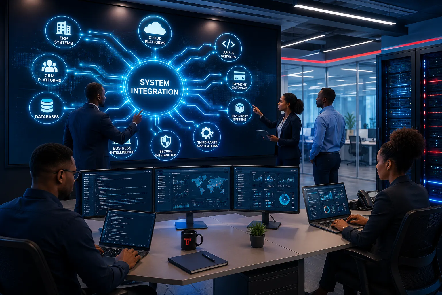 Enterprise system integration services connecting ERP CRM Microsoft 365 cloud databases APIs payment gateways and business applications