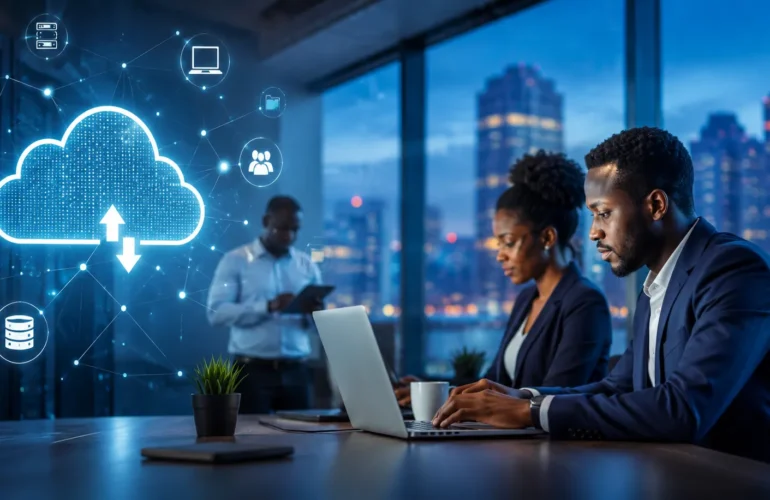 African IT professionals using secure cloud computing services in Uganda