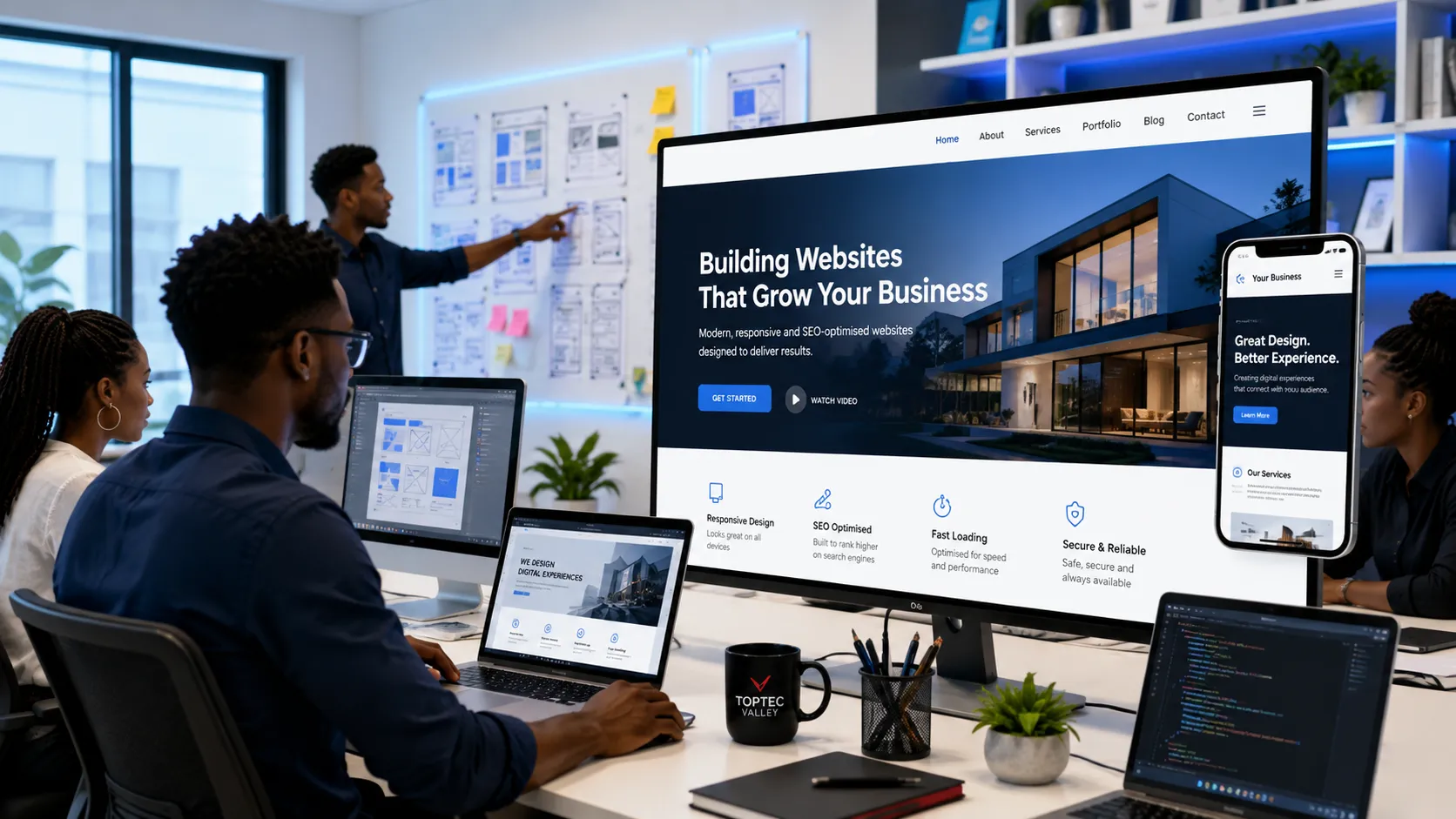 Custom Website Development Uganda creating responsive business websites, eCommerce platforms, and modern web solutions by Toptecvalley