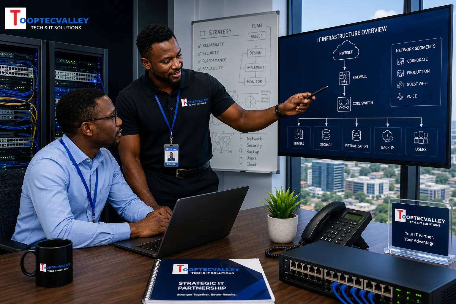 Co-Managed IT Services Uganda collaboration between an internal IT team and Toptecvalley engineer